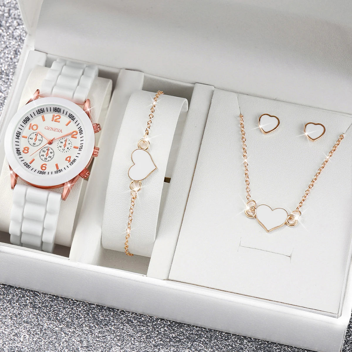 Luxury Women’s Jewelry Set with Watch, Necklace, Earrings & Ring - Gold Rhinestone Design