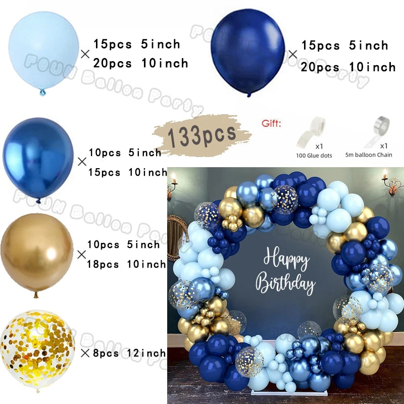 Blue Birthday Balloons Arch Kit Birthday Decorations Gold Confetti Navy Blue Baloon Boy Girl Baby Shower Wedding Baptism Decors