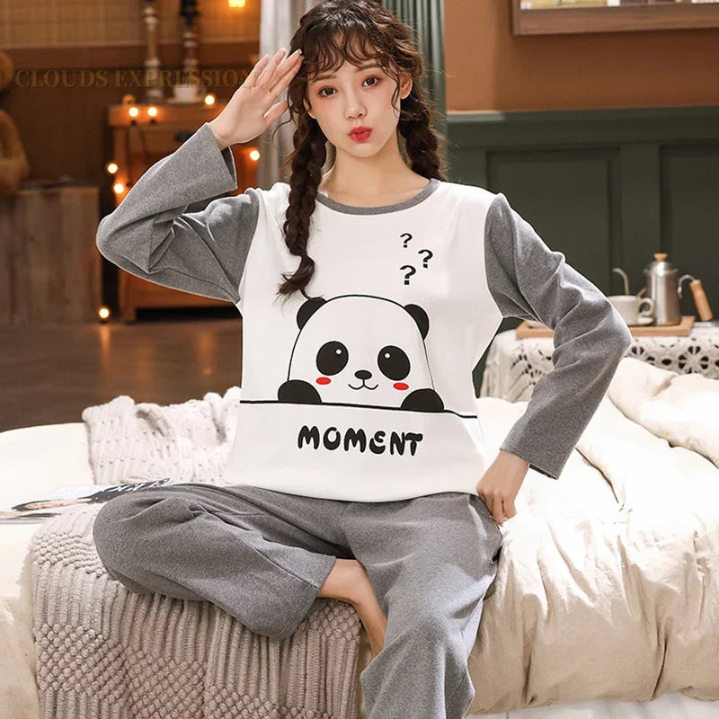 Spring Autumn Knitted Cotton Cartoon Men's Pyjamas Plaid Pajamas Set Casual Male Sleepwear Pyjamas Night Pijamas 4XL Homewear