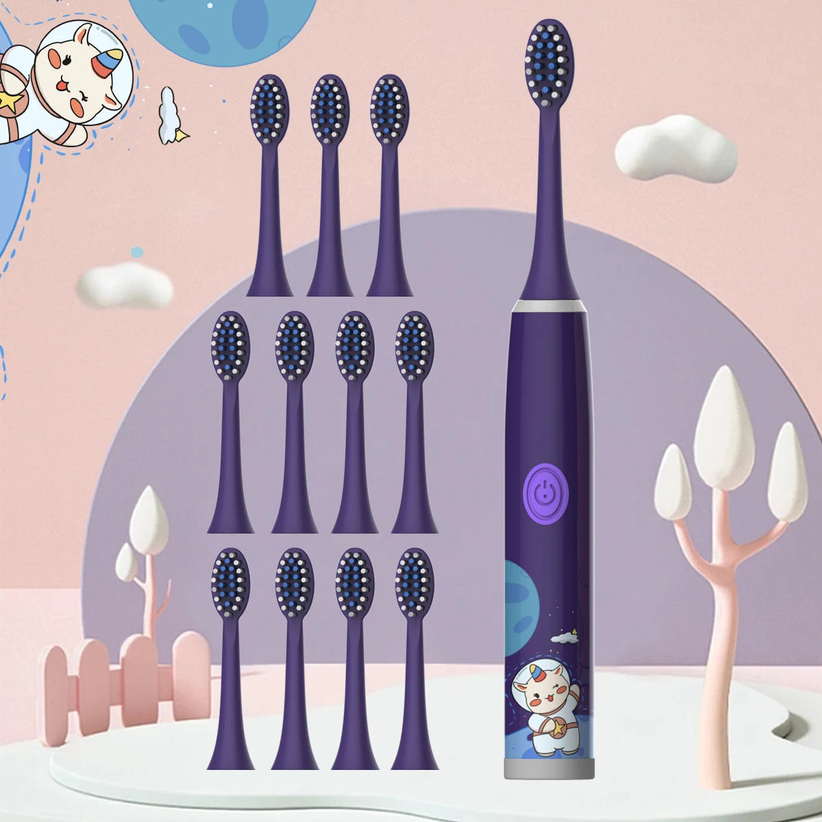 Children's Electric Toothbrush Color Cartoon Space Series Children's Soft Hair Cleaning Brush (Battery Not Included)