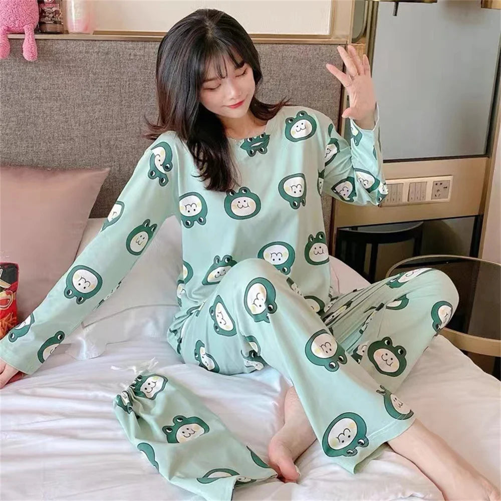 Cute Cartoon Casual Home Clothes New Fashion Women's Sleepwear Suit Long Sleeve Girls Homewear Sets Comfortable Female Pajamas