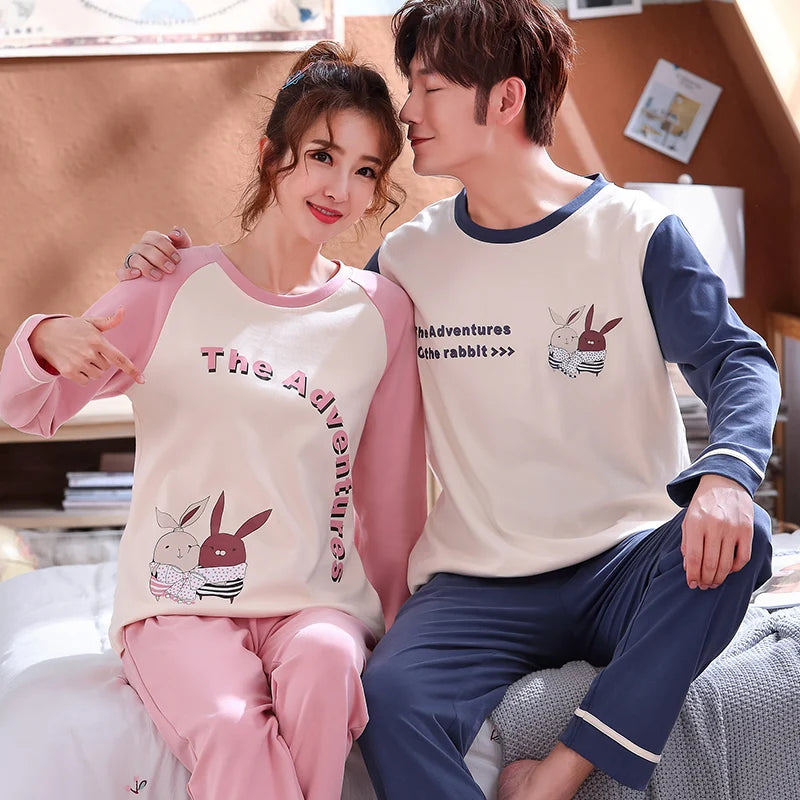 Korean Men Pijamas Set Cotton Women Pajamas Set Autumn Sleepwear Casual Loungewear hombre Mujer Home Clothing Pyjamas Suit