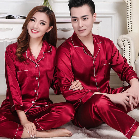 Womens Silk Satin Pyjamas Set Sleepwear Couple Pijama Pajamas Suit Female Sleep Two Piece Set Women's Loungewear Plus Size