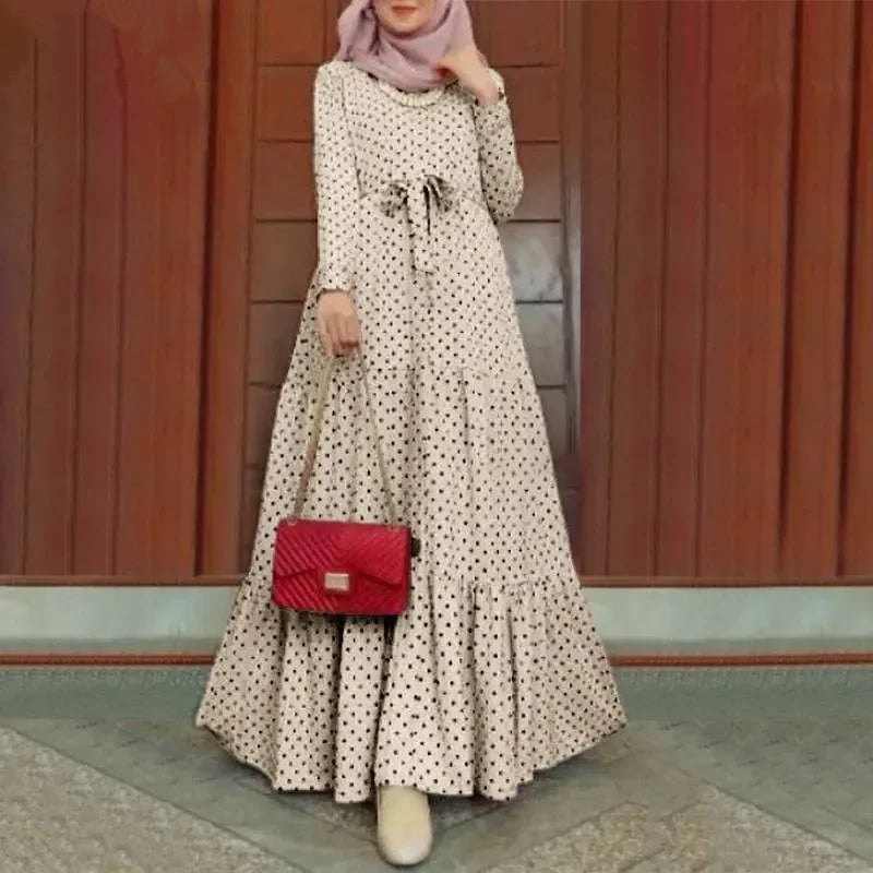 CH.KOUROSH New Moroccan Muslim Long Sleeve Round Dot Dress Fashionable Belt Sun Dress Party Long Vest In Stock