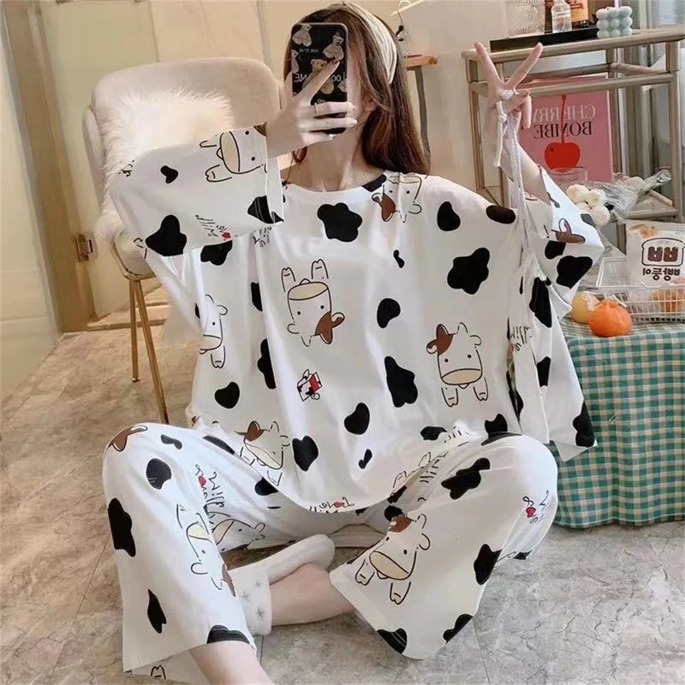 Cute Cartoon Casual Home Clothes New Fashion Women's Sleepwear Suit Long Sleeve Girls Homewear Sets Comfortable Female Pajamas