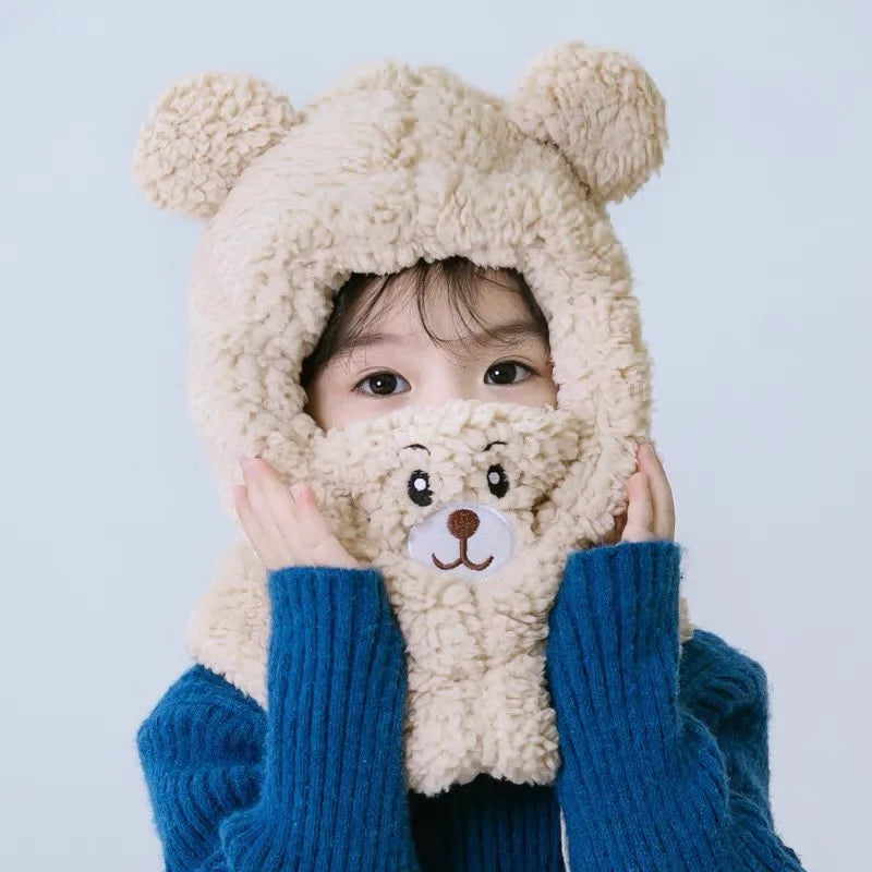 CH.KOUROSH Trend children's hat winter neck one men's and women's baby ear protection face cap cute bear plush warm fashion