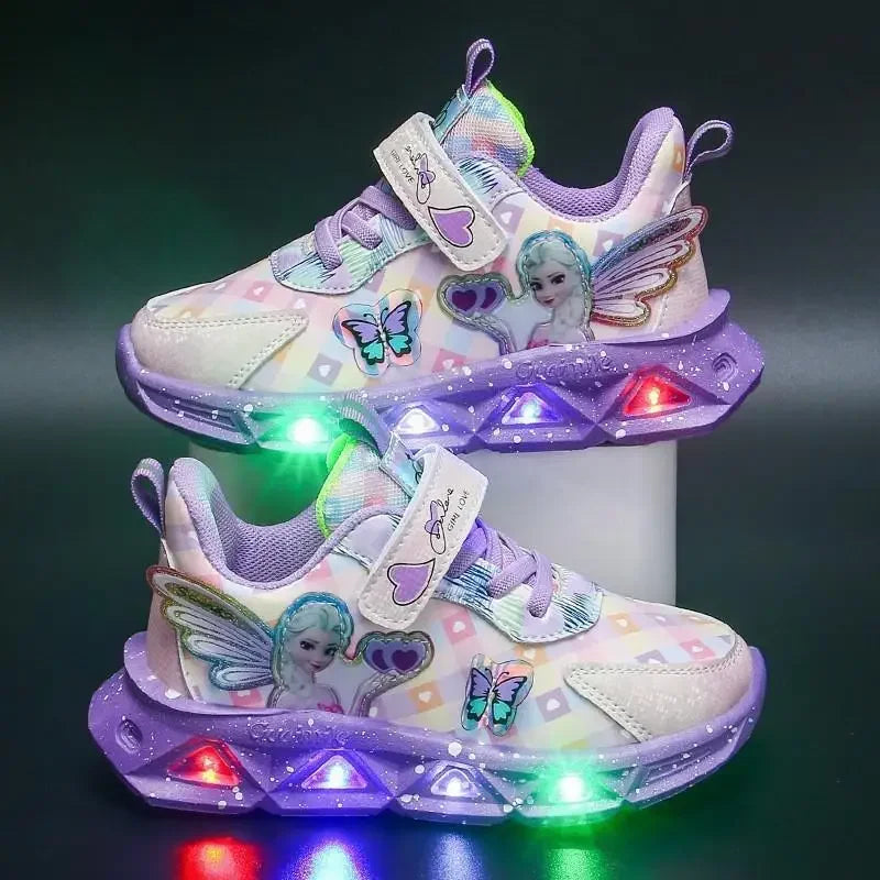 CH.KOUROSH Fashion New Style Children Led Shoes Popular Brand Kids Girls Sneakers Disney Elsa Princess Lighting Shoes Casual Sports Shoes