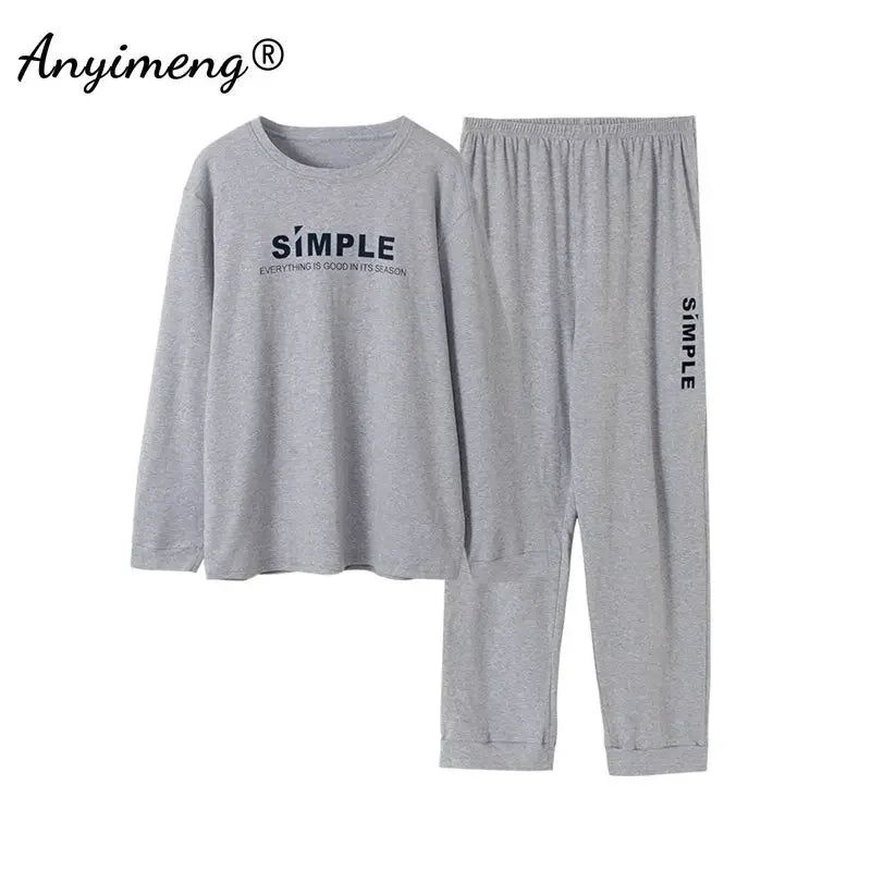 2XL 3XL 4XL Men Cotton Pajamas Set Elegant Minimalist Style Pijamas Plus Size Homsuit for Boy Autumn Winter Man Casual Peignior