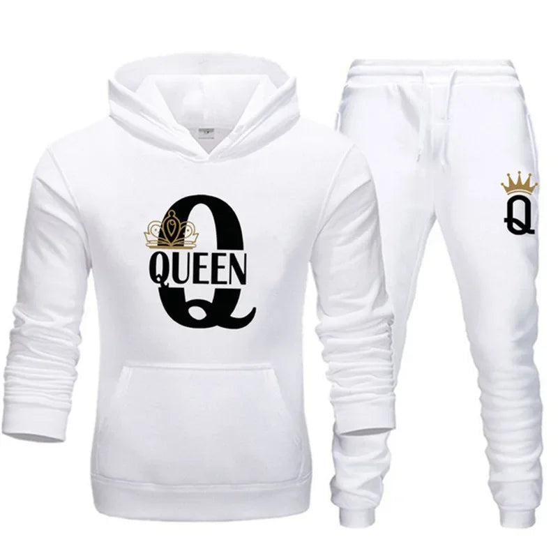 CH.KOUROSH 2024 new autumn and winter men and women hooded hoodie set KING QUEEN loose hooded printed couple suit sportswear