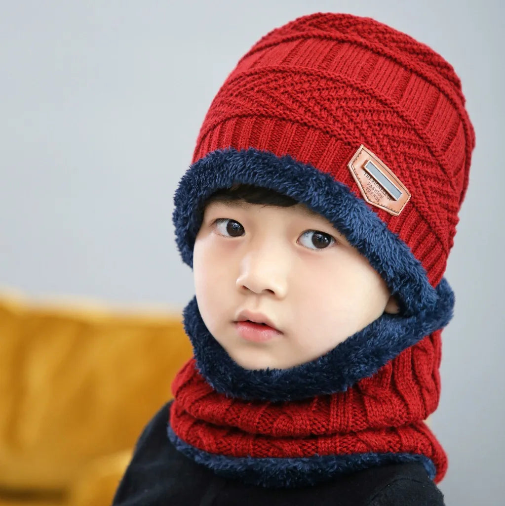 CH.KOUROSH Winter Hat Scarf and Gloves Set Plush Warmer Children Knitted Hat Baby Boys Beanies Cap Neck Scarf Glove Suit For Kids Accessori