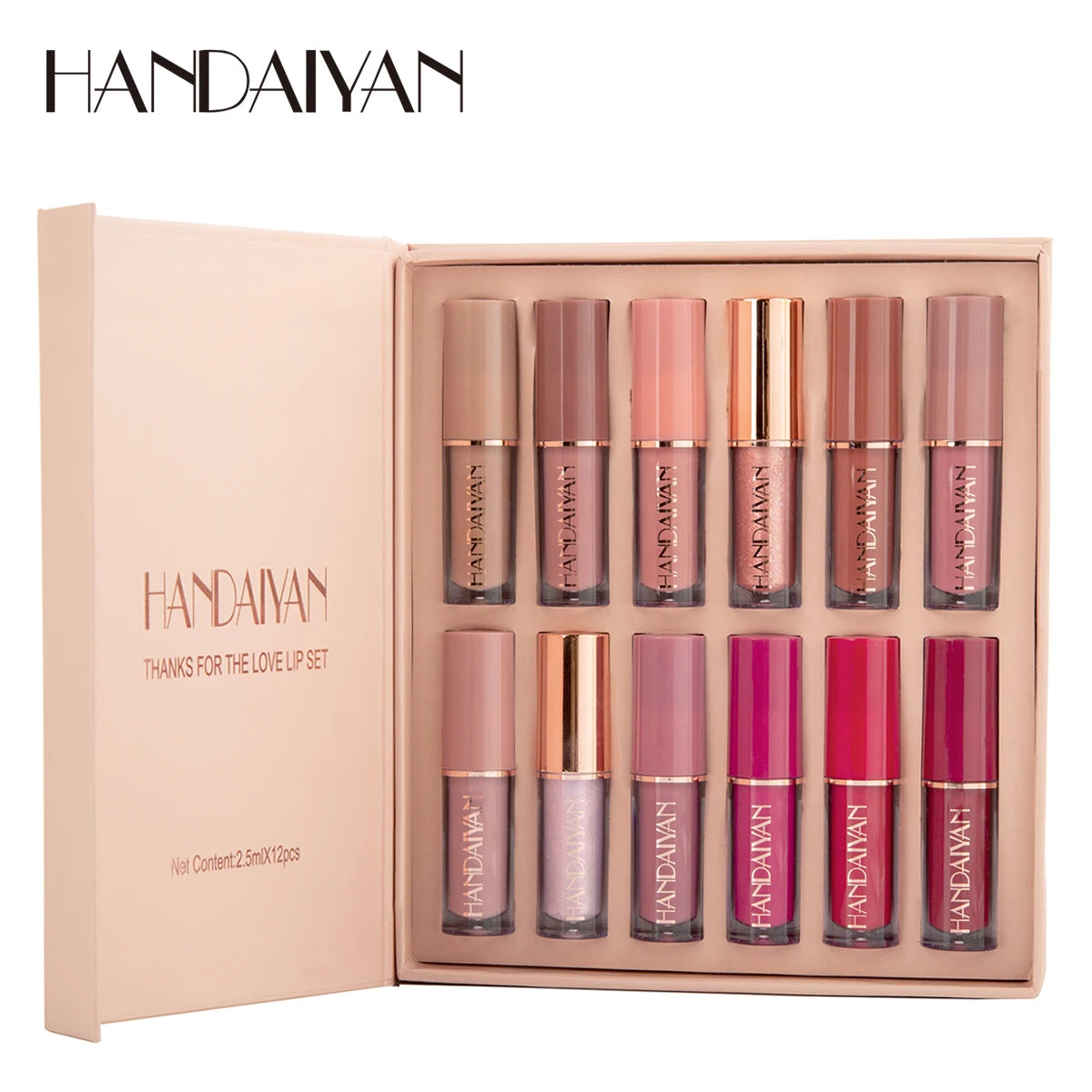 HANDAIYAN 12 Colors Book Matte Liquid Lipstick Set Non-stick Cup Waterproof Lip Gloss Women's Makeup Long-lasting  Lipgloss Kits