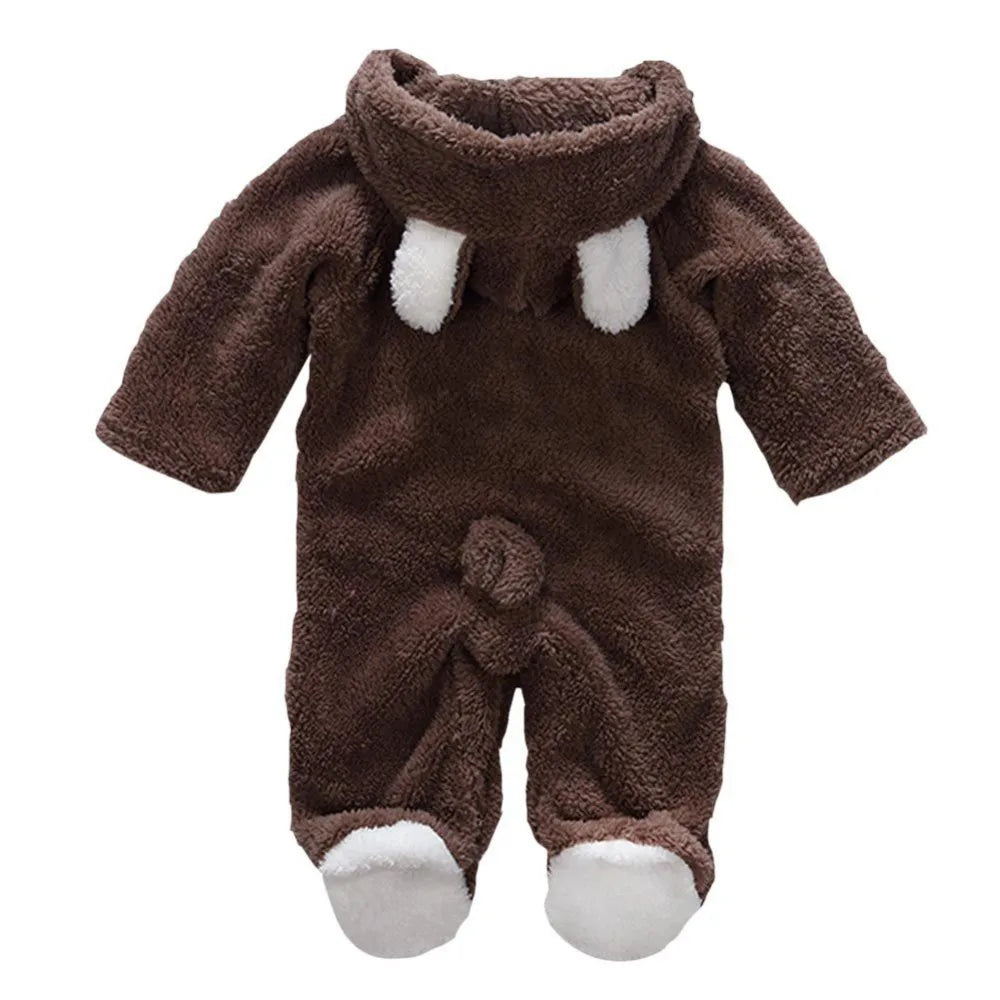 Autumn Winter Baby Romper Boys Girls Ears Hooded Long Sleeve Baby Clothes Solid Newborn  Baby Girl Clothes