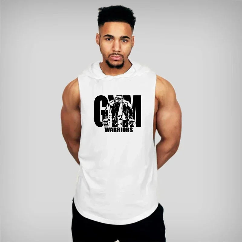 Muscleguys Gym Clothing Mens Bodybuilding Hooded Tank Top Cotton Sleeveless Vest Sweatshirt Fitness Workout Sportswear Tops Male