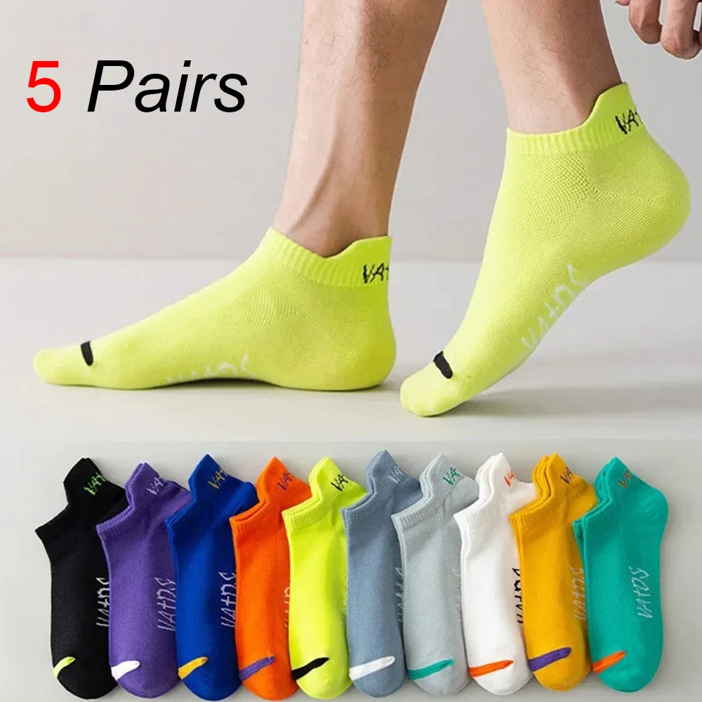 5/10/20/30 Pairs Men Short Socks Fashionable Stripes Sports Style Sweat Absorbing Breathable Soft Comfortable Casual Ankle Socks