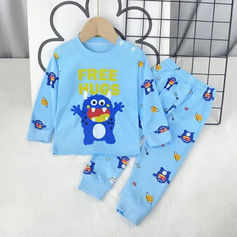 New Kids Boys Girls Pajama Sets Cartoon Print Long Sleeve Cute T-Shirt Tops with Pants Toddler Baby Sleeping Clothing Sets