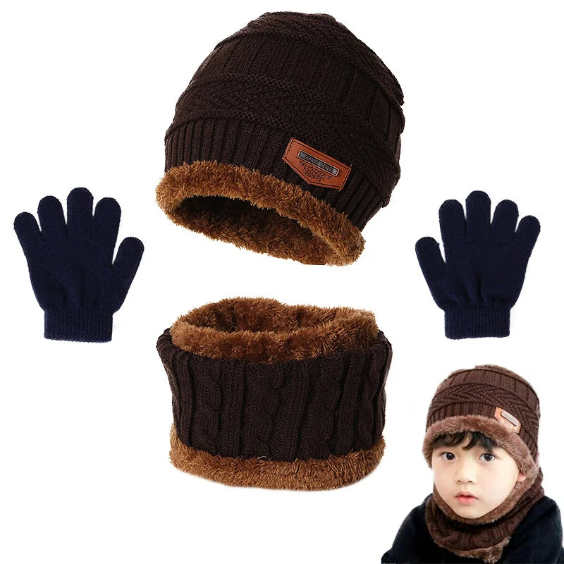 CH.KOUROSH Winter Hat Scarf and Gloves Set Plush Warmer Children Knitted Hat Baby Boys Beanies Cap Neck Scarf Glove Suit For Kids Accessori