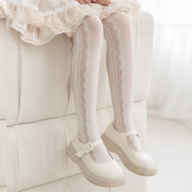 CH.KOUROSH  New Summer Girls Tights Pure Cotton Breathable Mesh Beige White Black Children Princess Pantyhose Lolita Leggings For 2-12y