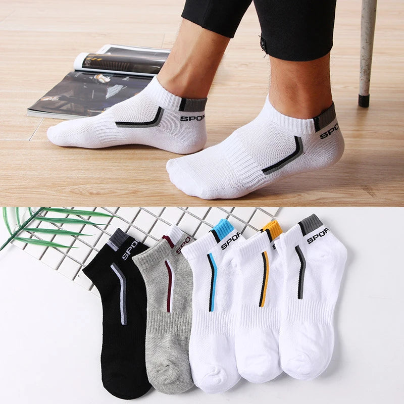 5/10/20/30 Pairs Men Short Socks Fashionable Stripes Sports Style Sweat Absorbing Breathable Soft Comfortable Casual Ankle Socks