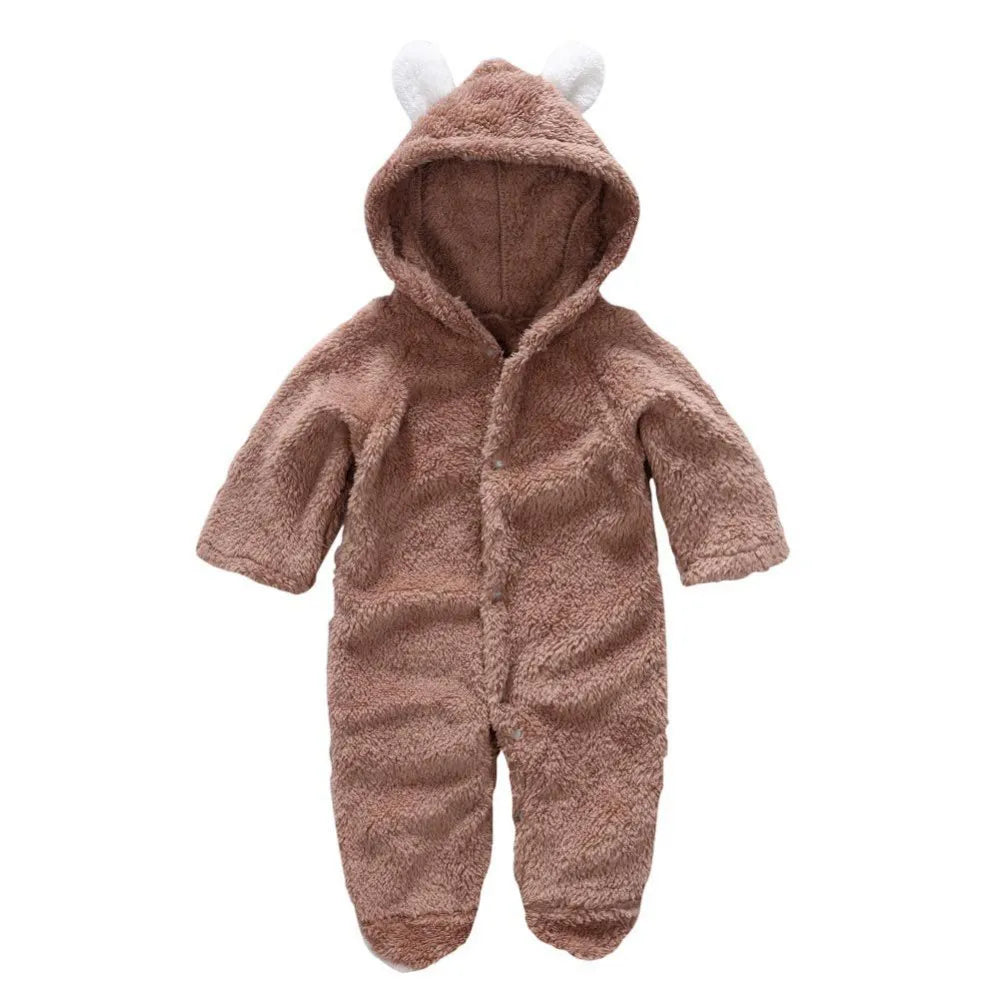 Autumn Winter Baby Romper Boys Girls Ears Hooded Long Sleeve Baby Clothes Solid Newborn  Baby Girl Clothes