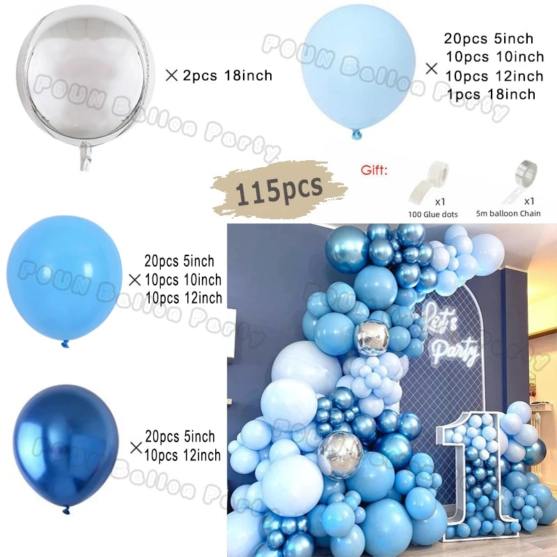 Blue Birthday Balloons Arch Kit Birthday Decorations Gold Confetti Navy Blue Baloon Boy Girl Baby Shower Wedding Baptism Decors