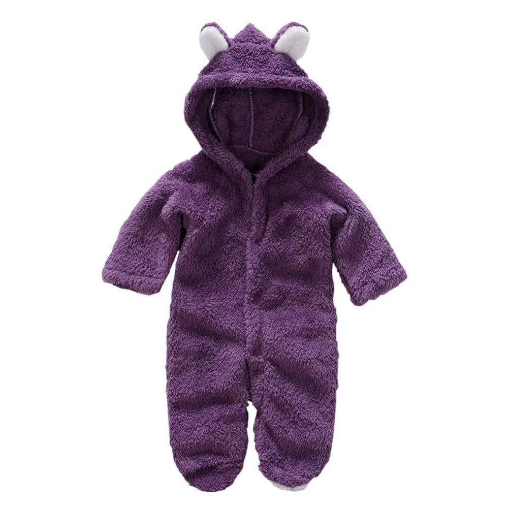 Autumn Winter Baby Romper Boys Girls Ears Hooded Long Sleeve Baby Clothes Solid Newborn  Baby Girl Clothes