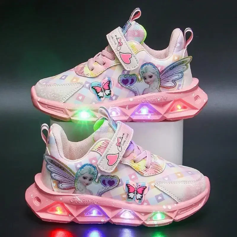 CH.KOUROSH Fashion New Style Children Led Shoes Popular Brand Kids Girls Sneakers Disney Elsa Princess Lighting Shoes Casual Sports Shoes