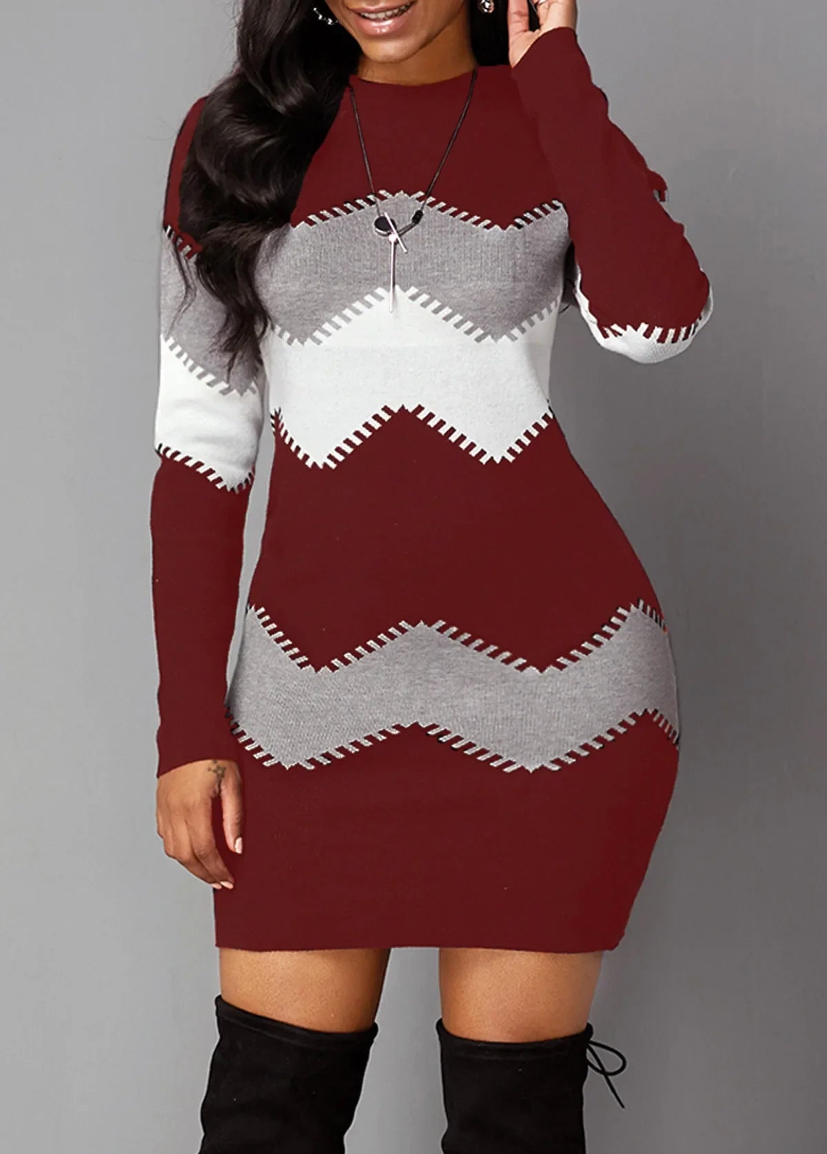 CH.KOUROSH’ Women’s Woolen Striped Pullover Dress