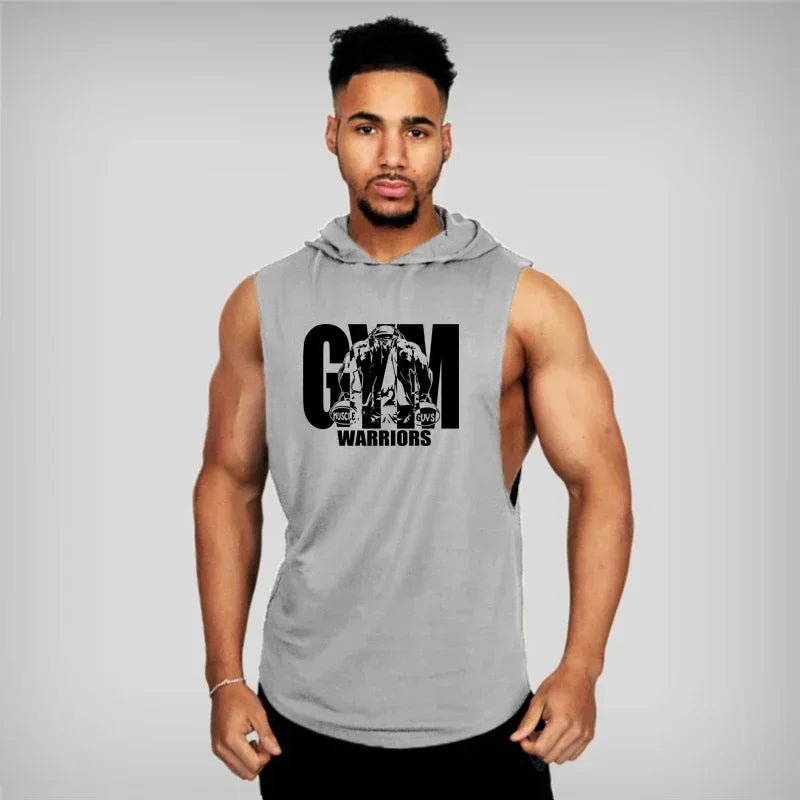 Muscleguys Gym Clothing Mens Bodybuilding Hooded Tank Top Cotton Sleeveless Vest Sweatshirt Fitness Workout Sportswear Tops Male