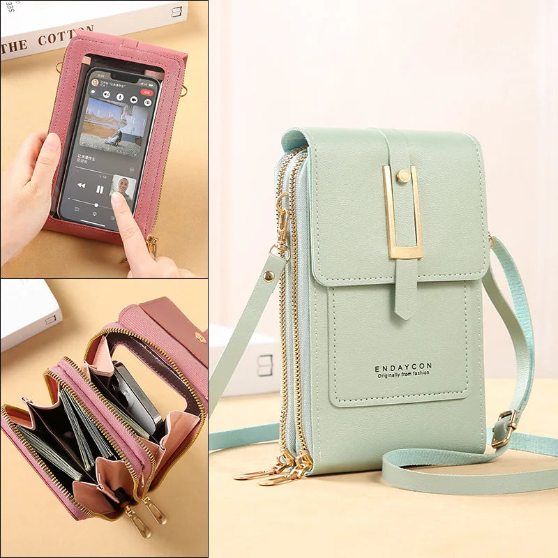 Transparent touch screen mobile phone bag mini flap crossbody bag fashion handbag suitable for Apple Samsung Xiaomi mobile phone