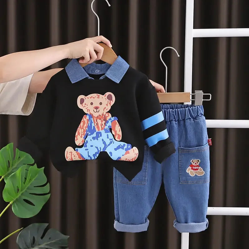 CH.KOUROSH- New Autumn Children Boys Girls Clothing Cotton Long Sleeve Cartoon Bear Suit Kids Clothes Tracksuit Kids T-Shirt Pants 2Pcs/set