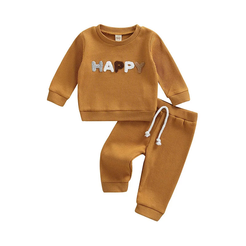 Baby Girls Boys Clothes Sets 2pcs Letter/Rainbow Printed Long Sleeve Pullover Sweatshirt Tops+Pants