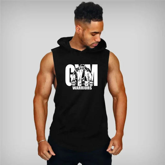 Muscleguys Gym Clothing Mens Bodybuilding Hooded Tank Top Cotton Sleeveless Vest Sweatshirt Fitness Workout Sportswear Tops Male