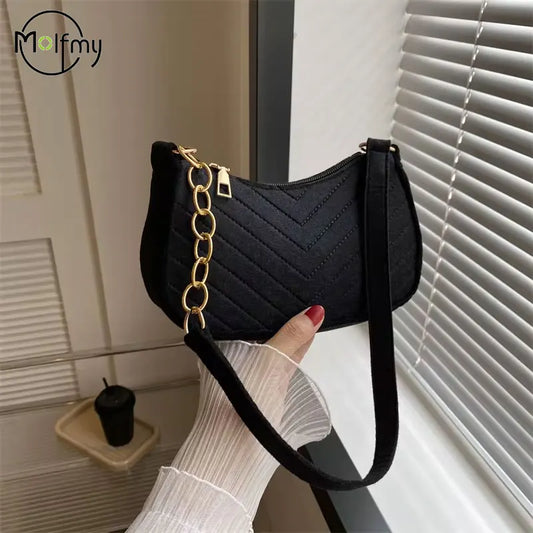 CH.KOUROSH Mini Shoulder Bags for Women Fashion Felt Women's Bag Design Advanced Underarm Handbags Beautiful Purses Crescent SaddleBag