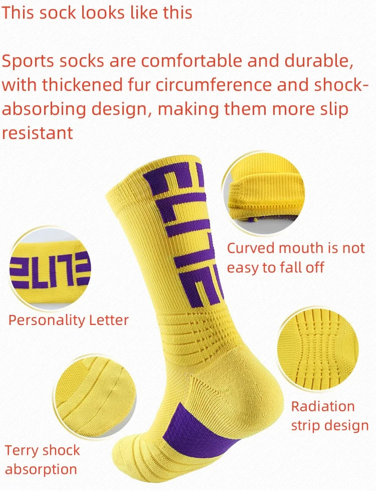 3 pairs of men's elite socks, basketball socks, looped thickened anti slip football socks, sports socks, trendy socks, and middl