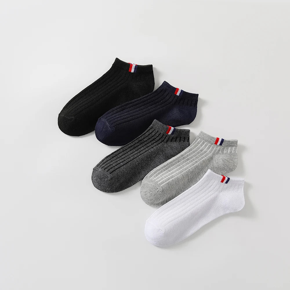 5/10/20/30 Pairs Men Short Socks Fashionable Stripes Sports Style Sweat Absorbing Breathable Soft Comfortable Casual Ankle Socks