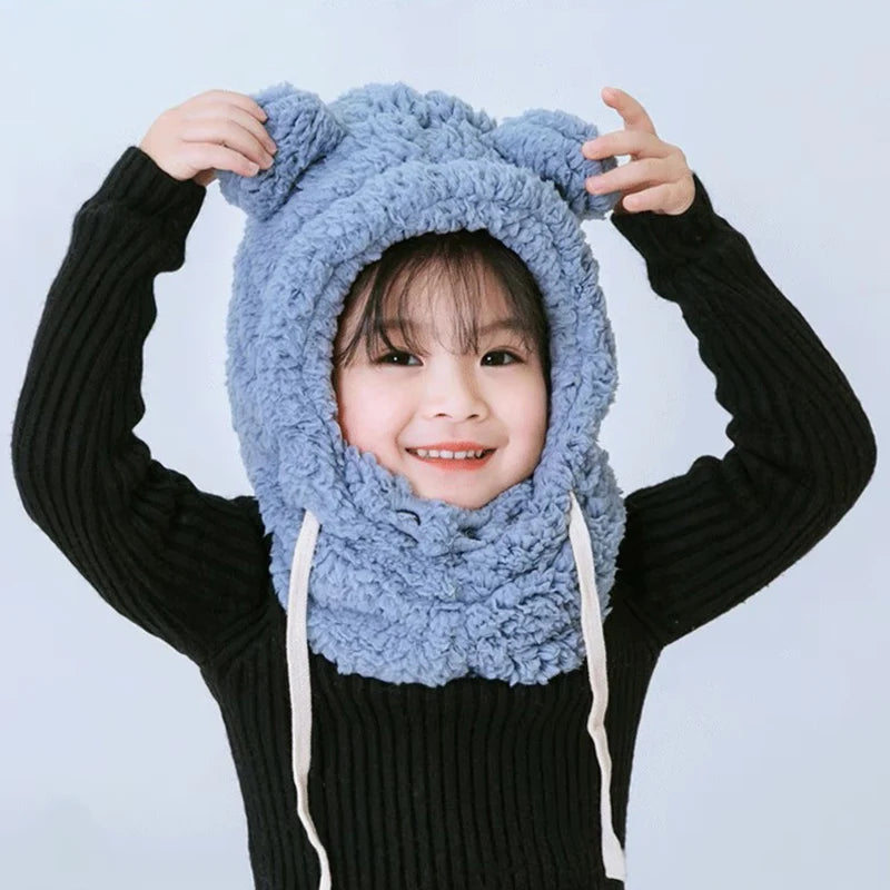 CH.KOUROSH Trend children's hat winter neck one men's and women's baby ear protection face cap cute bear plush warm fashion