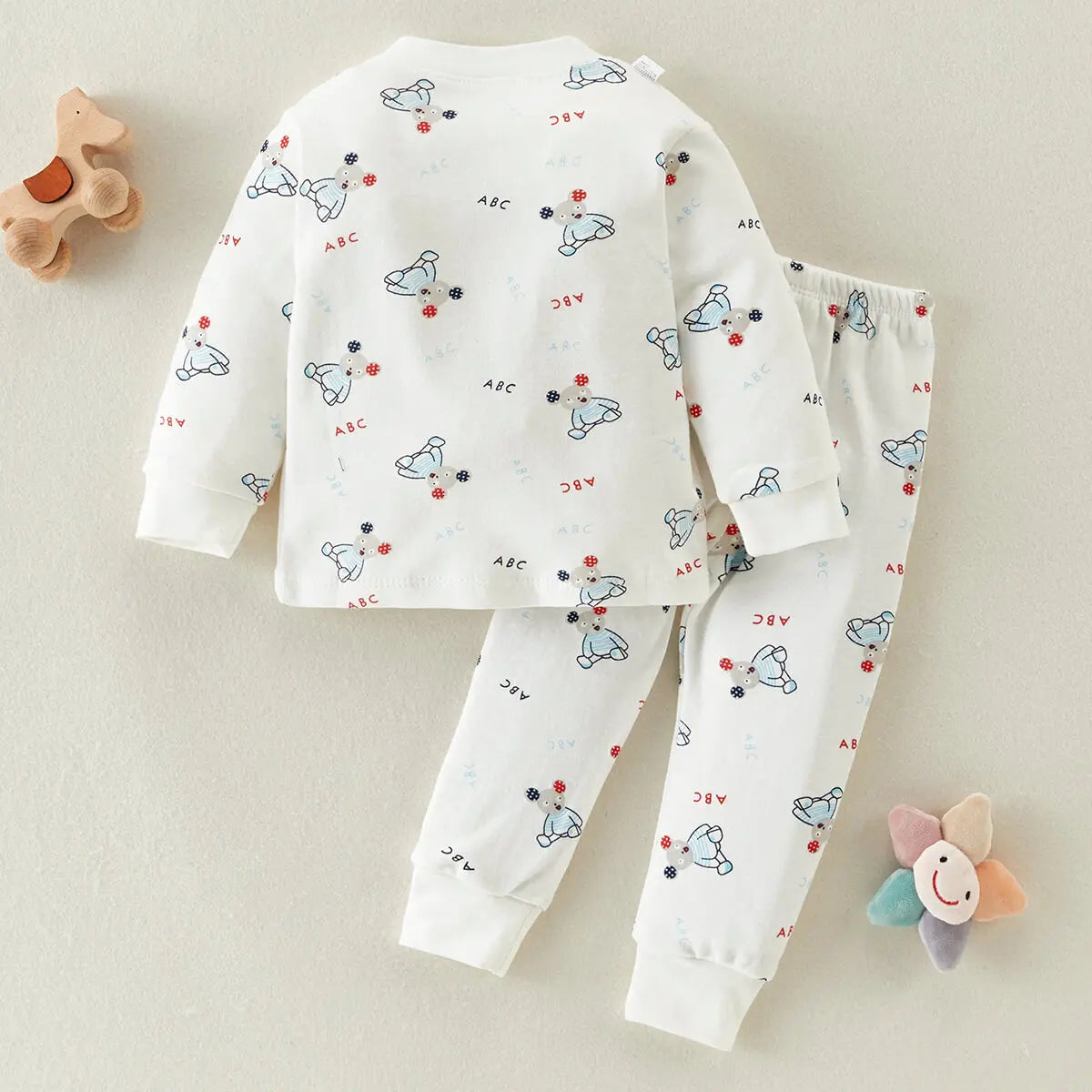 hibobi 2-Piece 100% Cotton Children's Autumn And Winter Round Neck Warm Home Clothes Set Cute Bear Pajamas And Pajama Pants Set