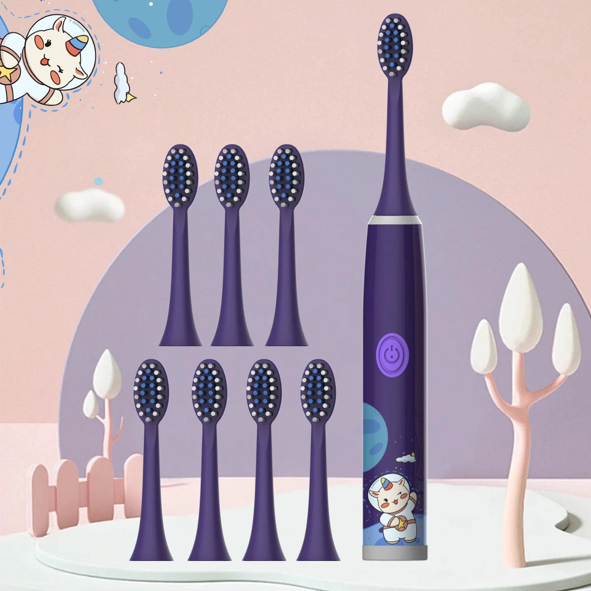 Children's Electric Toothbrush Color Cartoon Space Series Children's Soft Hair Cleaning Brush (Battery Not Included)