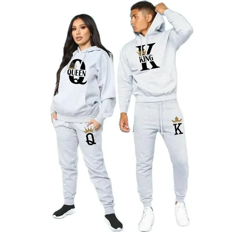 CH.KOUROSH 2024 new autumn and winter men and women hooded hoodie set KING QUEEN loose hooded printed couple suit sportswear