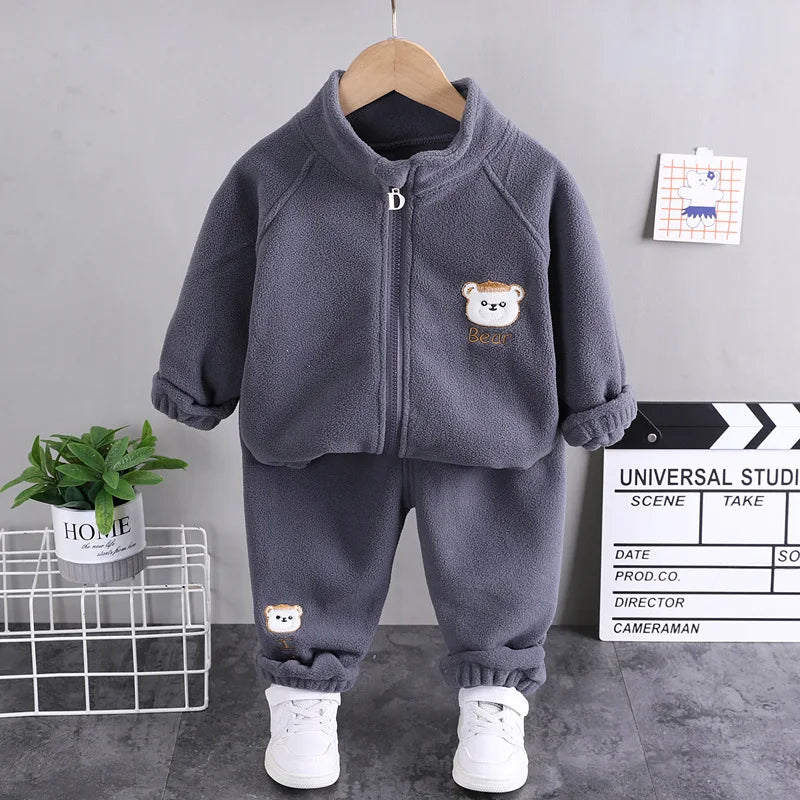 new winter girls plush set for boys casual sports two-piece set for baby toddler outdoor clothing sets