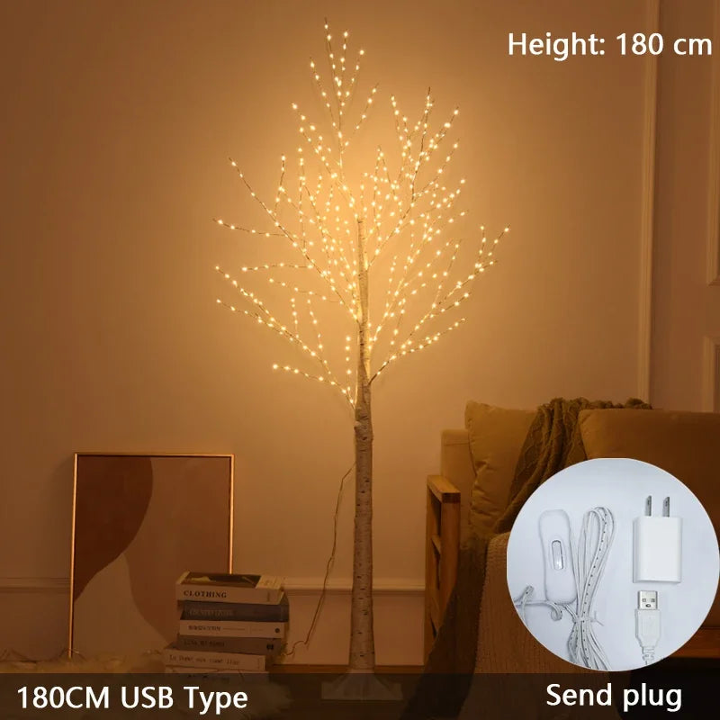 LED Birch Tree Lights White Birch Tree Lamp Christmas Tree Luminous Creative DIY Lamps New Year Warm Light Decorations for Home