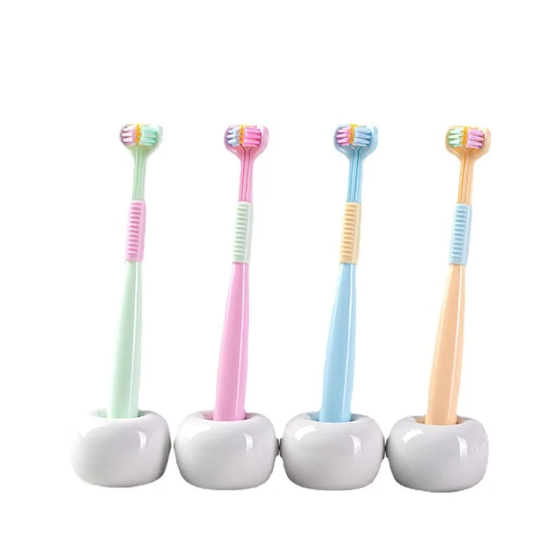 CH.KOUROSH Baby Oral Health Care Kids 360° Clean Tooth Teeth Clean Brush Three Side Candy Color Soft Toothbrush Children Dental Care 3-12Y