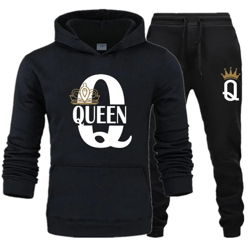 CH.KOUROSH 2024 new autumn and winter men and women hooded hoodie set KING QUEEN loose hooded printed couple suit sportswear