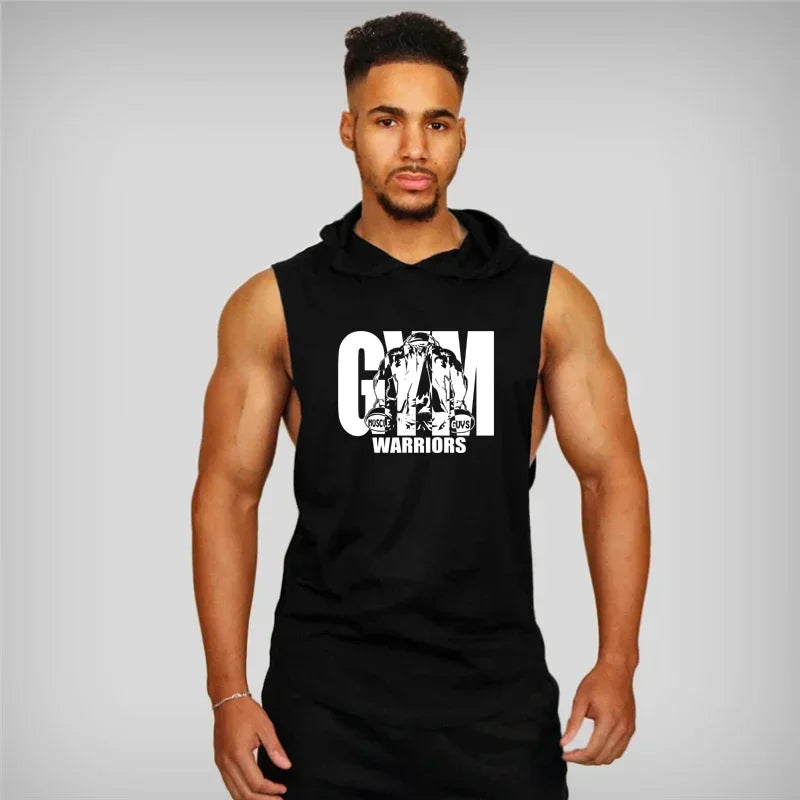 Muscleguys Gym Clothing Mens Bodybuilding Hooded Tank Top Cotton Sleeveless Vest Sweatshirt Fitness Workout Sportswear Tops Male