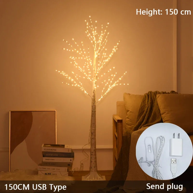 LED Birch Tree Lights White Birch Tree Lamp Christmas Tree Luminous Creative DIY Lamps New Year Warm Light Decorations for Home