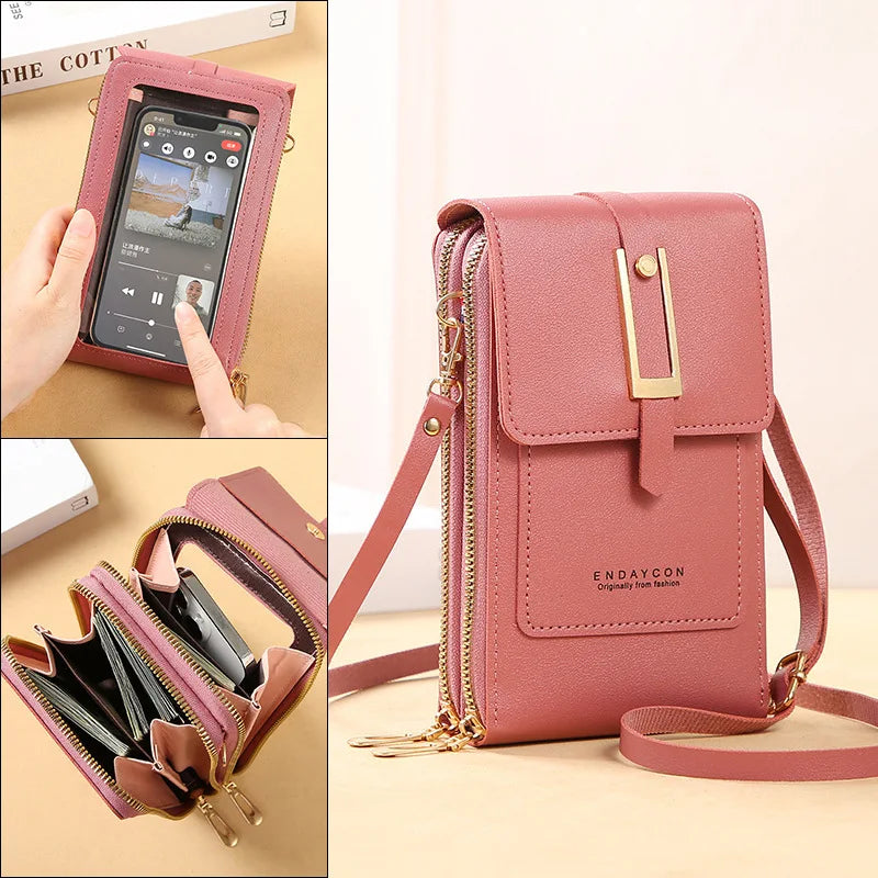 Transparent touch screen mobile phone bag mini flap crossbody bag fashion handbag suitable for Apple Samsung Xiaomi mobile phone