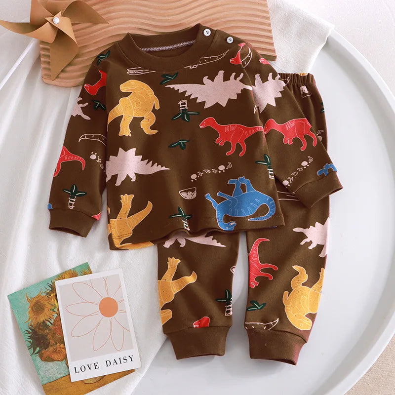 2023 New Kids Boys Girls Pajama Sets Cartoon Print Long Sleeve Cute T-Shirt Tops with Pants Toddler Baby Autumn Sleeping Clothes