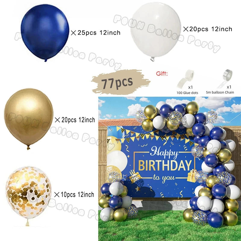 Blue Birthday Balloons Arch Kit Birthday Decorations Gold Confetti Navy Blue Baloon Boy Girl Baby Shower Wedding Baptism Decors