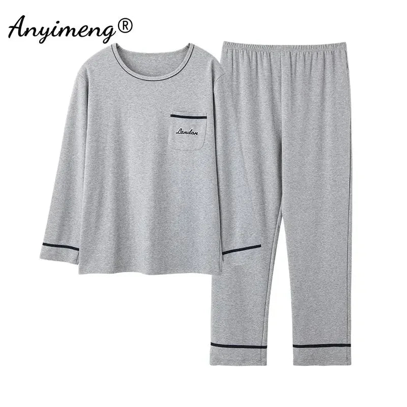 2XL 3XL 4XL Men Cotton Pajamas Set Elegant Minimalist Style Pijamas Plus Size Homsuit for Boy Autumn Winter Man Casual Peignior