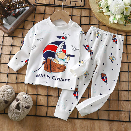 Boys Girls Pajama Sets Cartoon Print Long Sleeve Cute T-Shirt Tops with Pants Toddler Baby Spring Autumn Sleeping Clothes